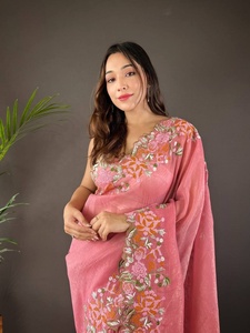 Sari en soie douce et brillante de haute qualité, de créateur, très demandé, avec broderies, pour femmes, style indien et pakistanais, idéal pour les fêtes, intemporel. - Product Image 6