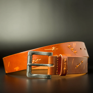 <b>Tooled</b> Western Floral <b>Engraved</b> Leather Belt 100% Genuine Full Grain Cowhide with Snaps 1-1/2" WIDE Leather Snap-On Belt - Product Image 6