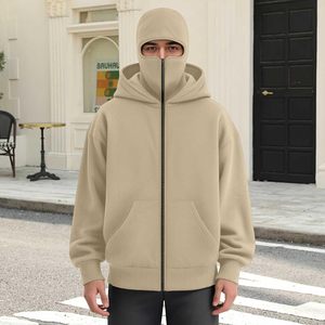 Balaclava Zip Hoodie with Face Cover Unisex Streetwear Fleece 100% Cotton Winter Embroidered Customizable Wholesale Supply - Product Image 4