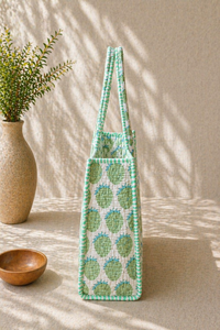 Bolso Tote Acolchado de Algodón con Estampado Floral Bohemio Vintage HappyKraft, Cierre de Cremallera, Estampado a Mano de Jaipur, para Mujer, Todas las Temporadas - Product Image 3