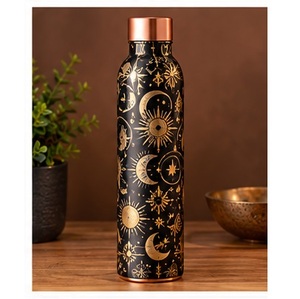 Botella de Agua de Cobre con Diseño Artístico de Aves y Flores Turquesas, Portátil para Viajes, con Tapa de Cobre y Patrón Azul Claro - Product Image 2