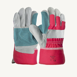Double Palm Rigger Work <b>Gloves</b> Leather Palm <b>Red</b> Blue Gray Elastic Cuff Anti Slip General Purpose Safety <b>Gloves</b> - Product Image 5