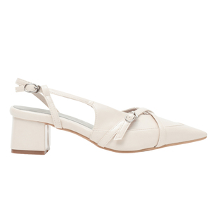 Zapatos de Tacón Medio Ann's de Charol con Punta Puntiaguda y Correa en X con Hebilla, Color Blanco Sólido, para Todas las Estaciones - Product Image 2