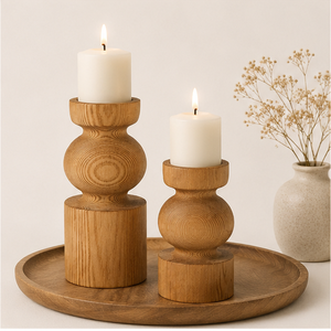 Modern Hand-Turned Pine Wood Taper Candle Holder Set Minimalist Scandinavian Style Tabletop Decor For Home Decoration Tableware - Product Image 2