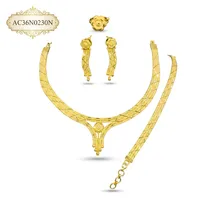 Dernière collection : Ensemble de bijoux de mariage africain nigérian classique plaqué or 24 carats pour femmes (collier, boucles d'oreilles, bague, bracelet)