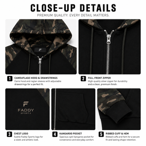 Sweat à capuche zippé surdimensionné pour homme, style streetwear, en molleton épais, à manches raglan, motif camouflage, 2026 - Product Image 3