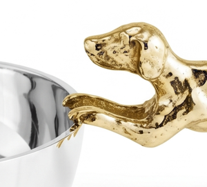 Bol décoratif moderne en métal avec sculpture de chien doré, fait main, poli, style glamour, idéal pour offrir, élégant accent de décoration pour la maison - Product Image 3