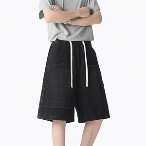 Short en jean 2026 tendance, couleur unie, taille à cordon, style décontracté avec poches, en coton délavé, taille mi-haute - Product Image 5