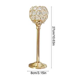 Porte-bougie boule de cristal dorée 27 cm de haut en laiton, décoration d'intérieur, centre de table de mariage - Product Image 1