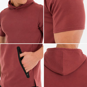 Men's Short Sleeve Training Hoodie Polyester Cotton Athletic Gym Workout Tee Athletic Fitness Sports Apparel Gymwear Activewear - Product Image 5