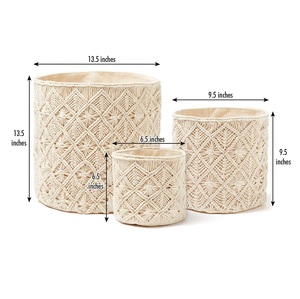 Modern Theme Wholesale Handmade Macrame Storage <b>Basket</b> Boho Decor Cotton <b>Rope</b> Handwoven Hollow <b>Basket</b> With Handle - Product Image 1