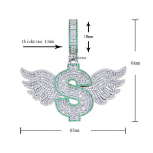 Winged Dollar <b>Sign</b> Moissanite Pendant 925 Silver Rhodium Plated Hiphop Pendant Men's Everyday Wear - Product Image 4