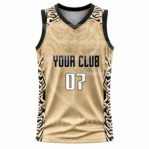 Conjunto de Uniforme de Baloncesto Personalizado al por Mayor, Diseño Geométrico Dorado y Negro, Sublimado, Malla Transpirable de Secado Rápido, Unisex para Adultos - Product Image 2