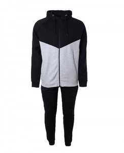 Ensemble de survêtement à capuche pour homme, couleur contrastée, sweat-shirt à fermeture éclair intégrale avec poches latérales, vêtements décontractés d'automne, mélange de polyester et de coton - Product Image 1