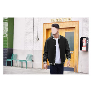 Chaqueta Bomber Estilo Universitario Clásica con Botones para Hombre, Chaqueta Varsity Casual con Mangas de Cuero - Product Image 3