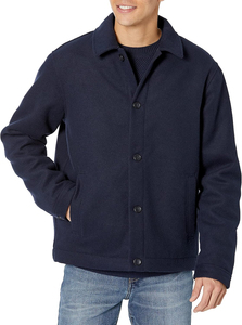 Men's Navy <b>Fleece</b> Jacket Stand Collar Zipper Closure Casual Winter Wear Regular Fit Solid Color Breathable Windproof <b>Sherpa</b> - Product Image 6
