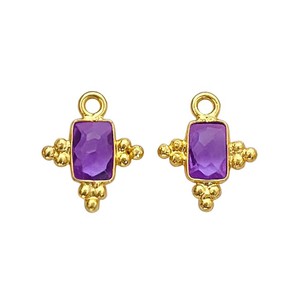 Dijes de piedras preciosas de amatista chapados en oro hechos a mano – Dijes de piedra rectangulares para la fabricación de joyas DIY - Product Image 1