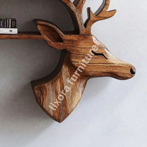 Handcrafted Deer Shaped <b>Solid</b> <b>Wood</b> Bookshelf Creative Animal Design Decorative Floor Display Rack - Product Image 4