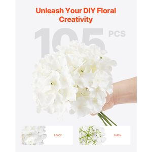 Fiori Artificiali Realistici in Seta Bianca, 105 Pezzi, Steli di Ortensie Finte Miste, Confezione per Matrimoni e Addii al Nubilato - Product Image 4