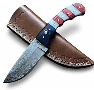 Cuchillo hecho a mano con hoja de acero de Damasco y mango de hueso de camello, tipo Drop Point, para uso general. - Product Image 6