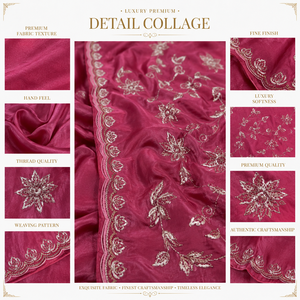 Sari indien en georgette pour mariée, broderie florale, tenue de mariage, sari traditionnel pour fête, couleur magenta, pour femmes - Product Image 6