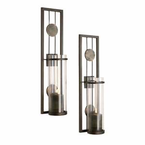 Ensemble de appliques murales en verre et métal foncé de luxe, design à panneaux verticaux, support sécurisé, lueur chaude, décoration élégante pour la maison - Product Image 3