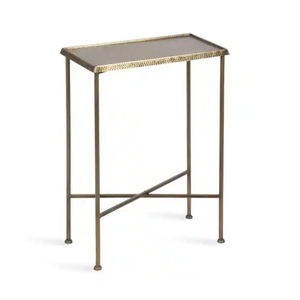 Vintage Industrial <b>Narrow</b> Accent <b>Table</b> – Hammered Rim Bronze Finish End <b>Table</b> with Slender Iron Legs - Product Image 3