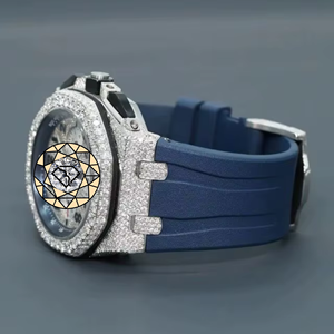 Reloj Cronógrafo Redondo de Moissanita VVS RAMDUT IMPEX con Correa Azul de Acero Inoxidable, Movimiento de Cuarzo para Hombre, de Lujo - Product Image 4