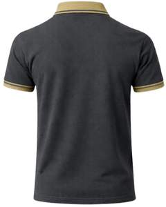 Polo de algodón gris carbón para hombre con cuello y ribetes de manga en color caqui, corte clásico, informal, para verano, suministro al por mayor OEM - Product Image 2