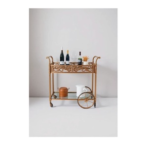Art Deco Brass Bar Cart Rectangle Multi-Functional <b>Serving</b> <b>Trolley</b> Indoor Living Room Decor - Product Image 3
