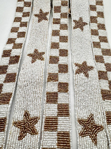 Sangle perlée portable et étanche en or, faite à la main, pour sac à bandoulière ou sac à main, avec design étoile vintage en perles de rocaille, crochet inclus - Product Image 4