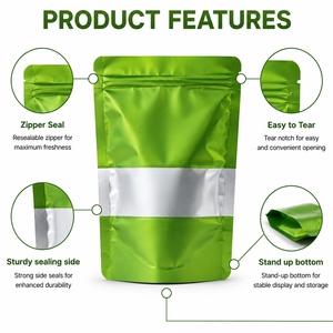 9x14cm Brown PE BOPP Recyclable Ziplock <strong>Kraft</strong> Craft Paper Standing up Pouches Food <strong>Packaging</strong> Zipper Bags with Window - Product Image 2