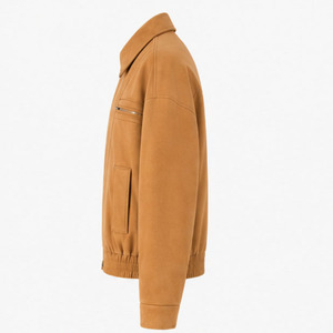 Blouson bomber en daim camel pour femme |   Veste décontractée à fermeture éclair surdimensionnée |   Fabricant OEM ODM sur mesure en gros - Product Image 4