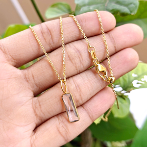 Chunky gemstone <b>necklace</b> rectangle cut clear quartz charm pendant <b>necklace</b> 18k gold plated bezel set minimalist jewelry <b>necklace</b> - Product Image 5