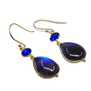 Pendientes de labradorita de cianita chapados en oro de Plata de Ley 925 para mujer, boda y fiesta, regalo de estilo religioso - Product Image 1