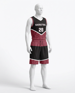 Ensemble de maillots de basket-ball personnalisés, noir et rouge, col en V, sans manches, séchage rapide, uniforme athlétique pour hommes avec numéro 28 et impression d'équipe - Product Image 2