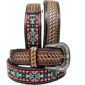 Meilleur prix ceinture en cuir de peau de vache perlée peinte à la main de finition antique qualité usinée incurvée avec de l'acier pour la boucle Style vintage - Product Image 4