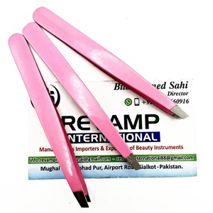 ECo-Friendly Japanese Stainless Steel Pink Color Eyebrow Tweezers Slanted Tip With Custom Logo - Product Image 2