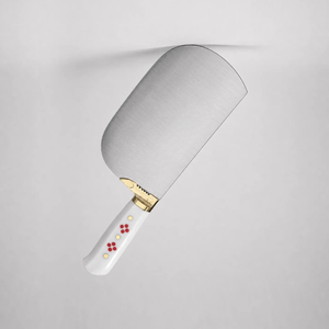 Cuchillo de Carnicero de Alta Resistencia, Hoja Ancha Curva Plateada, Mango Blanco con Puntos Rojos, Empuñadura Dorada, Cuchillo de Cocina para Cortar Carne - Product Image 5