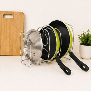 Support de rangement métallique 5 niveaux robuste pour casseroles et couvercles, idéal pour optimiser l'espace dans les armoires de cuisine - Vente en gros - Product Image 3