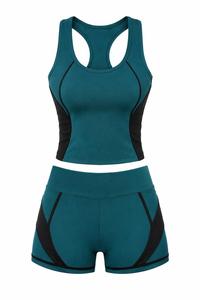 Women's Plus Size 2-Piece Yoga Set Scoop Neck <b>Racerback</b> <b>Tank</b> <b>Top</b> Mid Waist Shorts Solid Spandex - Product Image 3