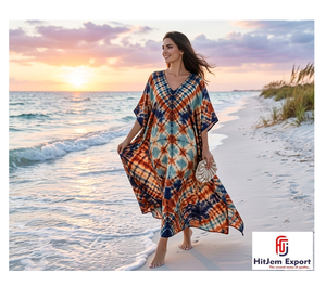 Vestido Kaftán Estampado Personalizado para Mujer, Ropa de Playa, Estilo Informal, Moda de Verano, Fabricante OEM ODM - Product Image 6