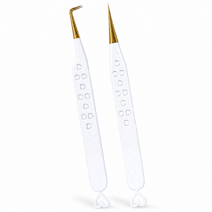 Pince à épiler de précision à pointe dorée, manche blanc, motif cœur, en acier inoxydable, pointe lisse pour l'application des cils - Product Image 1