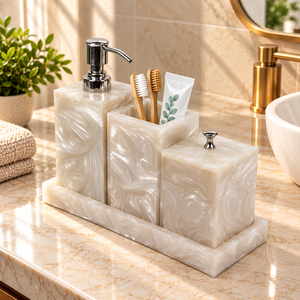 Juego de Accesorios de Baño de Resina Hechos a Mano con Efecto Mármol Rosa, Venta al Por Mayor, OEM, ODM - Product Image 3