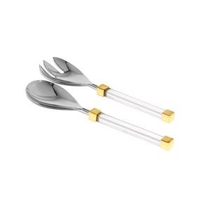 2026 Hot Selling Salad <b>Spoon</b> Set With Resin Handle <b>Serve</b> ware Stainless Steel Salad Server Set Kitchenware Utensils <b>Gold</b> Cutlery - Product Image 2
