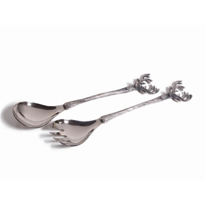 ชุดช้อนส้อมสลัดลายดอกไม้ทำมือจากสแตนเลสและทองเหลือง ดีไซน์ใบไม้ประดับทองหรูหรา สำหรับใช้ในบ้านและโรงแรม - Product Image 4