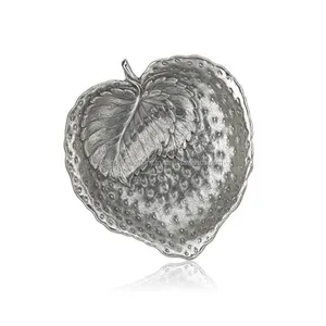 Handmade Metal Decorative Fruit Bowl With Antique Silver Finishing Strawberry Shape Leaf Design Premium Quality For Serving