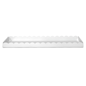 Plateau de présentation rectangulaire blanc en laque brillante à bords festonnés pour ottoman, idéal pour la maison, la cuisine et les événements (vente en gros) - Product Image 1