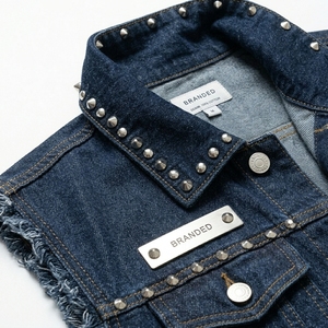Oversized Breathable Denim Vest Custom Logo Print <b>Studded</b> Design Premium Sustainable 100% Cotton Casual Denim Vest - Product Image 2