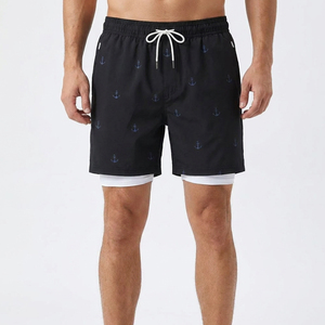Premium 2-in-1 <b>Men's</b> Board Shorts with Compression Liner Quick Dry Black Anchor Print Swim <b>Trunks</b> Custom Logo 2026 - Product Image 2